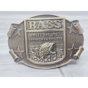 Vintage 1970s Great American Bass Anglers Sportsman Society Belt Buckle - Brass